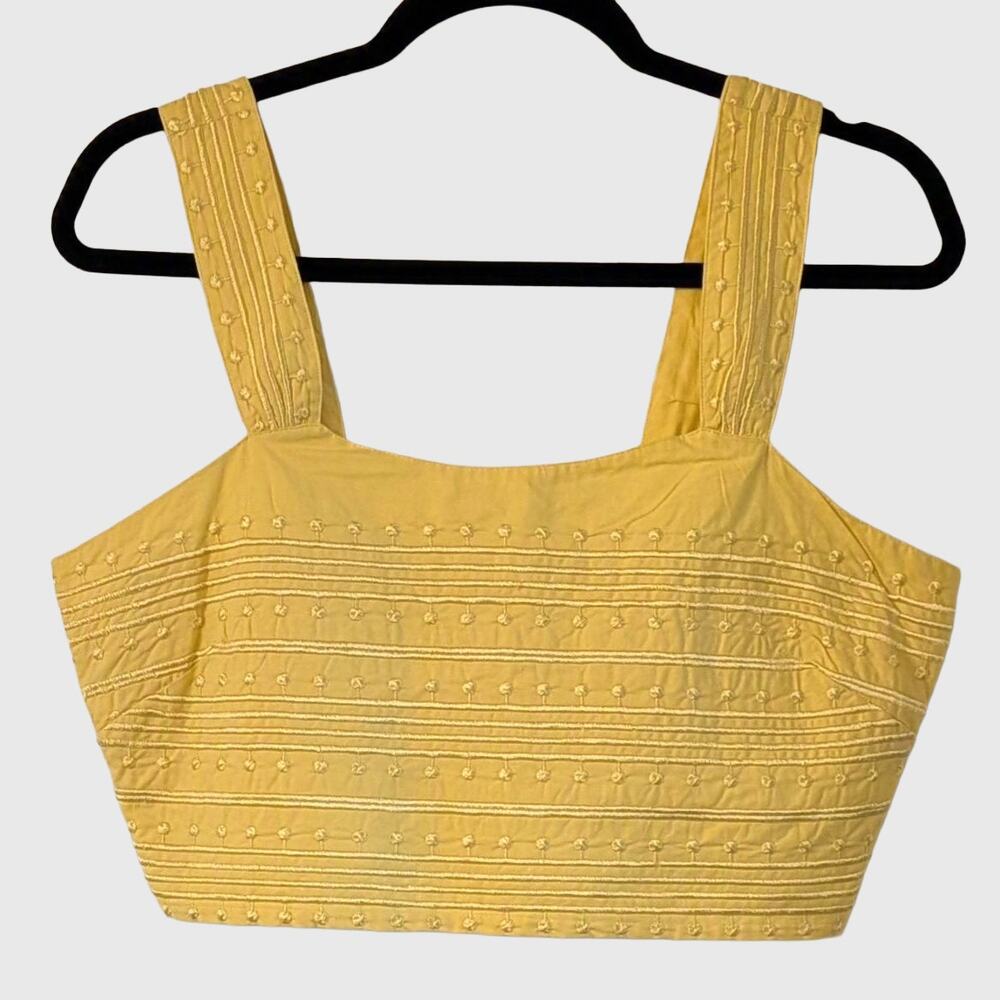 Avec Les Filles Embroidered Cotton Crop Top 12 Yellow Smocked Back